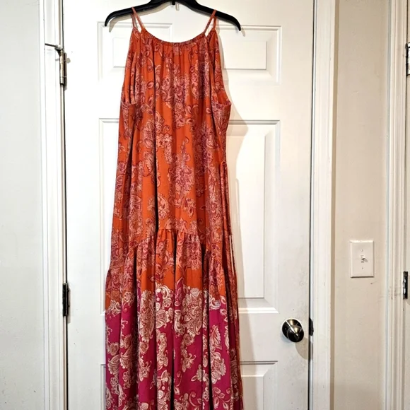 Maison TaraFloral Orange and Pink Maxi Dress Size 18w Maxi Ocean Tiered Beach - Picture 4 of 13